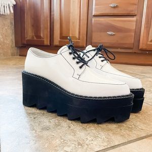 Jeffery Campbell Wedge Platform Derby in White Patent Leather